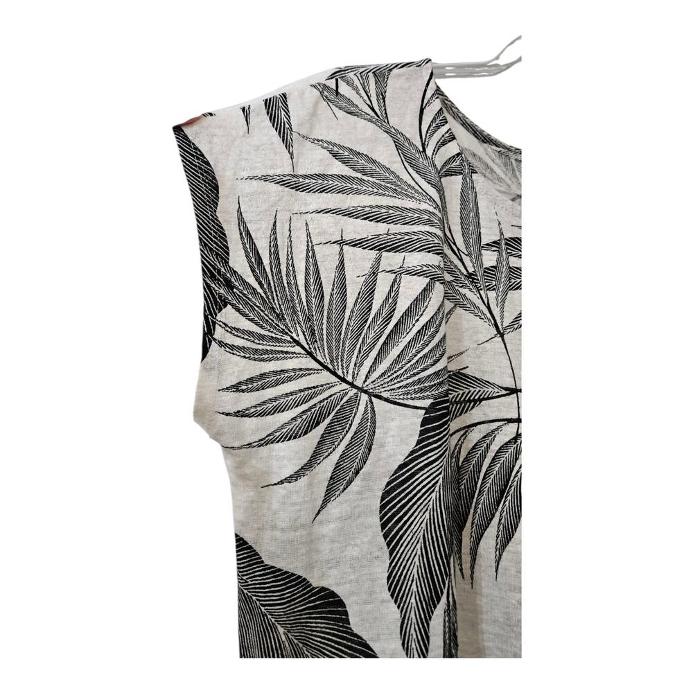 Tahari Womens XL Top 100% Linen Sleeveless Leafs Tropical Curved Hem Side Slits - Picture 3 of 6